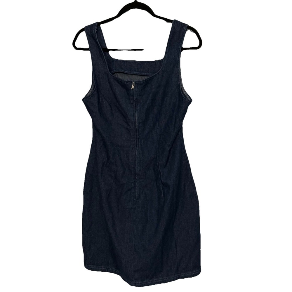 SHEIN Y2K Boho Dark Wash Square Neck Casual Minimalist Denim Mini Dress Sz 6 Med